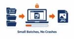Batch convert heic low ram laptop workflow: photo folders flowing through a browser converter