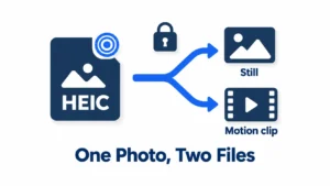Converting a live photo to jpg keeps the still frame and leaves the motion clip behind