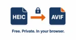 Heic to avif conversion shown as a heic file icon becoming an avif file icon