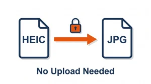A heic photo file converting into a jpg file with a padlock icon showing private, local conversion