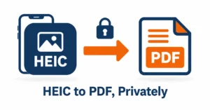 Heic to pdf conversion illustrated with an iphone photo file turning into a pdf document