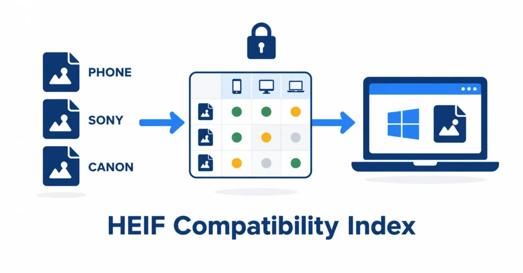 Heif compatibility windows 11 chart showing which camera and phone files open on each platform