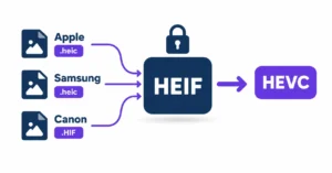 Diagram of heif vs heic codec differences between iphone, samsung and canon image files