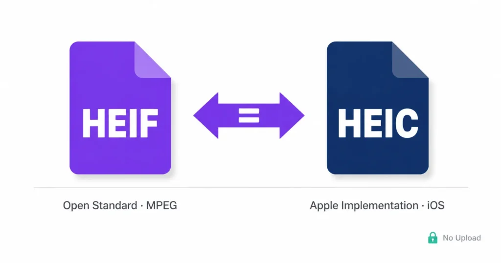 Heif vs heic format comparison diagram showing the difference between the two image standards
